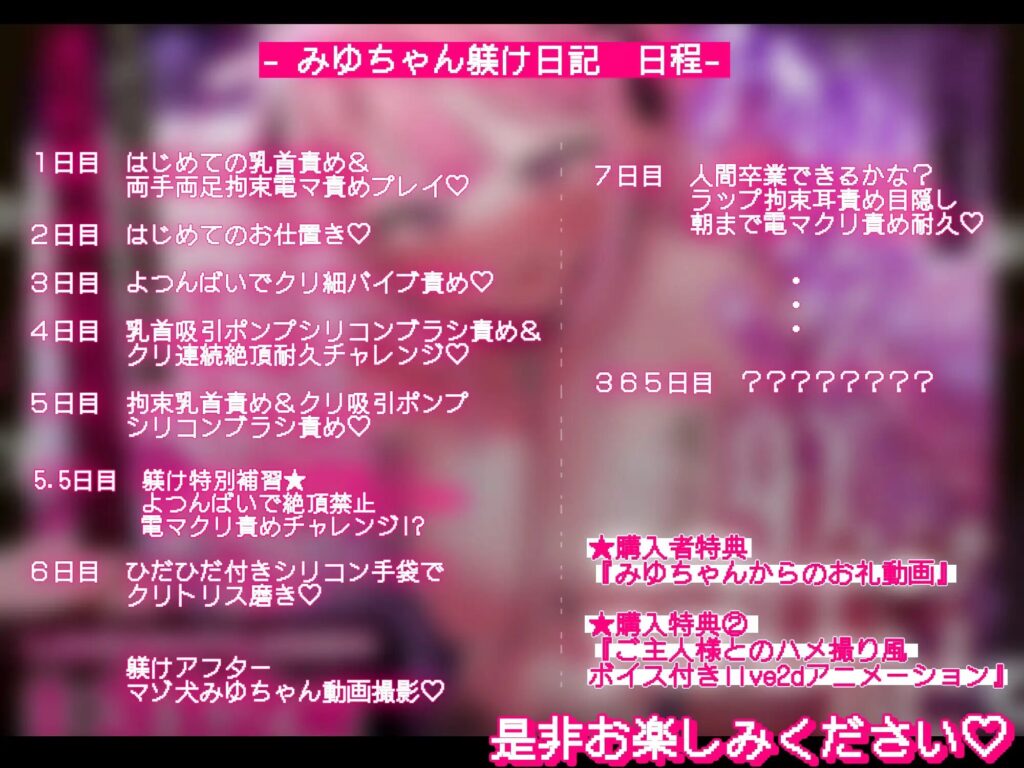 みゆちゃん躾日記,クリ責め,漫画,同人誌,クリいじめ,連続絶頂,乳首責め,SM,拘束,手錠,DLサイト,電マ,エロ